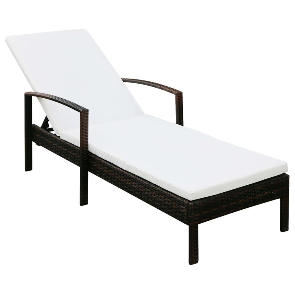 Vidaxl Sun Lounger With Cushion Poly Rattan Brown