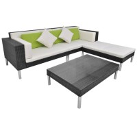 Vidaxl 4 Piece Patio Lounge Set With Cushions Poly Rattan Black