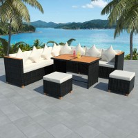 Vidaxl 7 Piece Patio Lounge Set With Cushions Poly Rattan Black