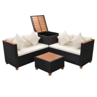 Vidaxl 4 Piece Patio Lounge Set With Cushions Poly Rattan Black