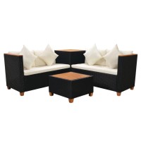 Vidaxl 4 Piece Patio Lounge Set With Cushions Poly Rattan Black