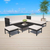 vidaXL 6 Piece Patio Lounge Set with Cushions Poly Rattan Black