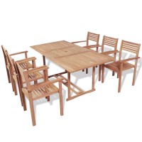 vidaXL 7 Piece Patio Dining Set Solid Teak Wood