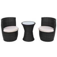 Vidaxl 3 Piece Bistro Set With Cushions Poly Rattan Black