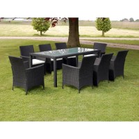 Vidaxl 9 Piece Patio Dining Set With Cushions Poly Rattan Black