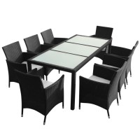 Vidaxl 9 Piece Patio Dining Set With Cushions Poly Rattan Black