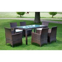 Vidaxl 7 Piece Patio Dining Set With Cushions Poly Rattan Brown