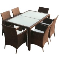 Vidaxl 7 Piece Patio Dining Set With Cushions Poly Rattan Brown