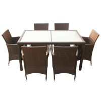 Vidaxl 7 Piece Patio Dining Set With Cushions Poly Rattan Brown