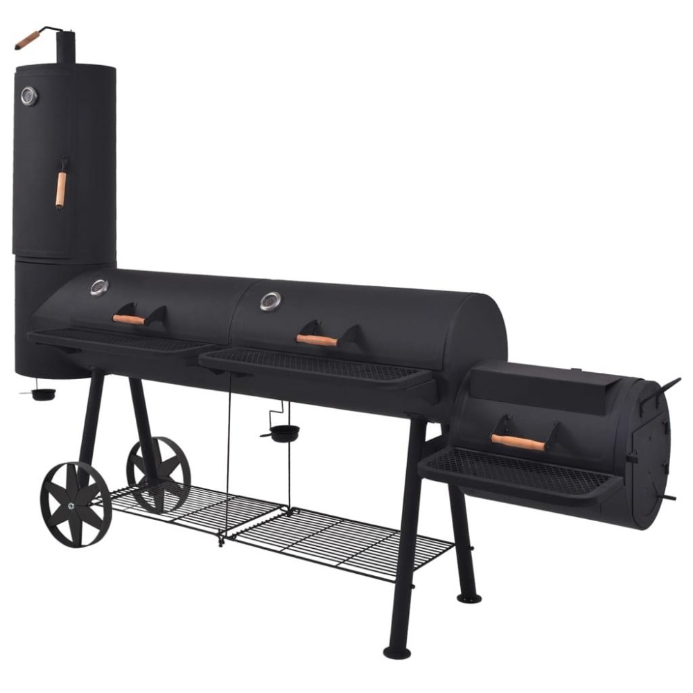 vidaXL BBQ Charcoal Smoker with Bottom Shelf Black Heavy XXXL