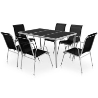 vidaXL 7 Piece Patio Dining Set Steel Black