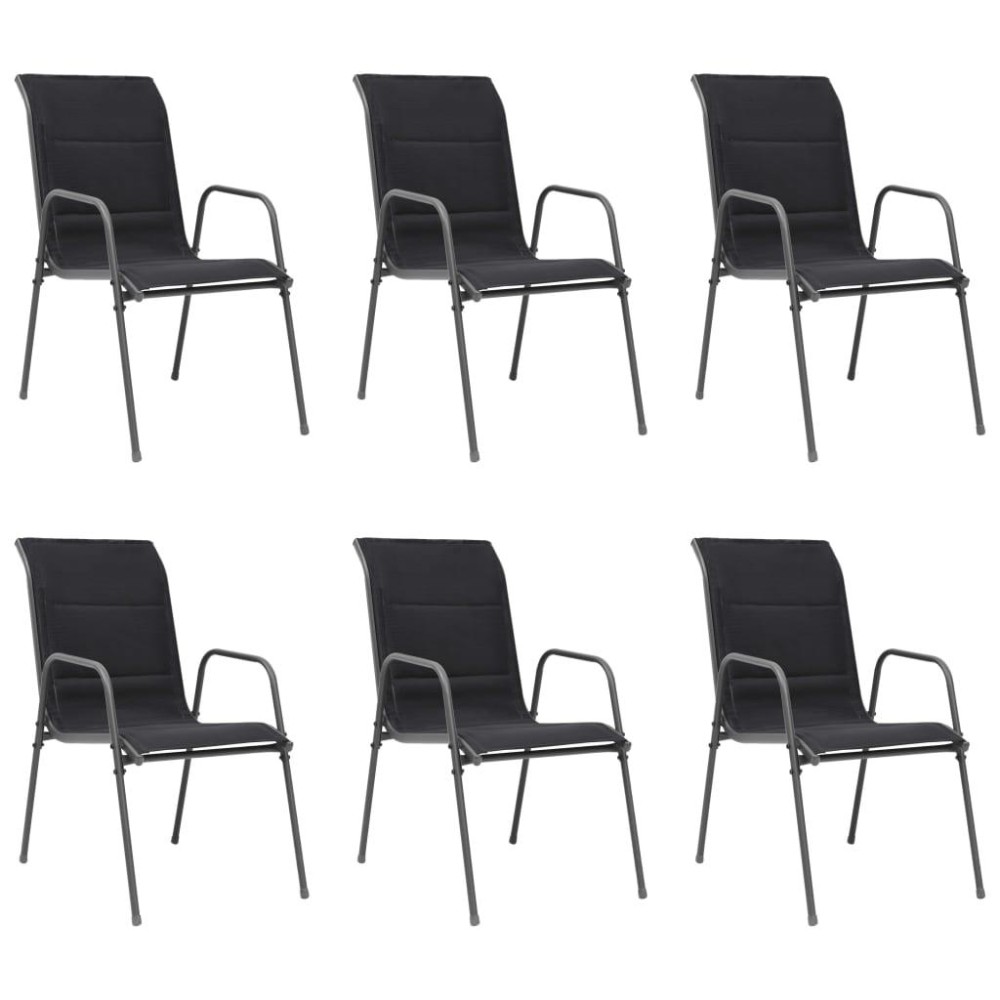 vidaXL Stackable Patio Chairs 6 pcs Steel and Textilene Black