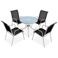 vidaXL 5 Piece Patio Dining Set Steel Black