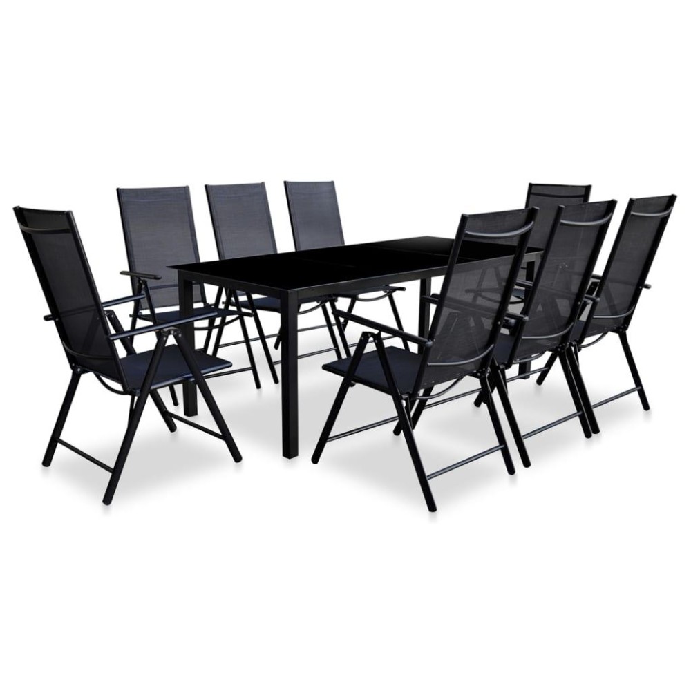 vidaXL 9 Piece Folding Patio Dining Set Aluminum Black