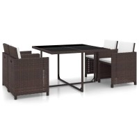 Vidaxl 5 Piece Patio Dining Set With Cushions Poly Rattan Brown