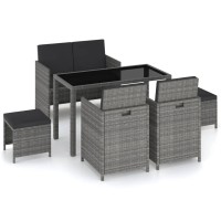 Vidaxl 6 Piece Patio Dining Set With Cushions Poly Rattan Gray