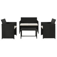 Vidaxl 4 Piece Patio Lounge With Cushions Set Poly Rattan Black