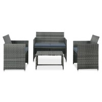 Vidaxl 4 Piece Patio Lounge With Cushions Set Poly Rattan Gray