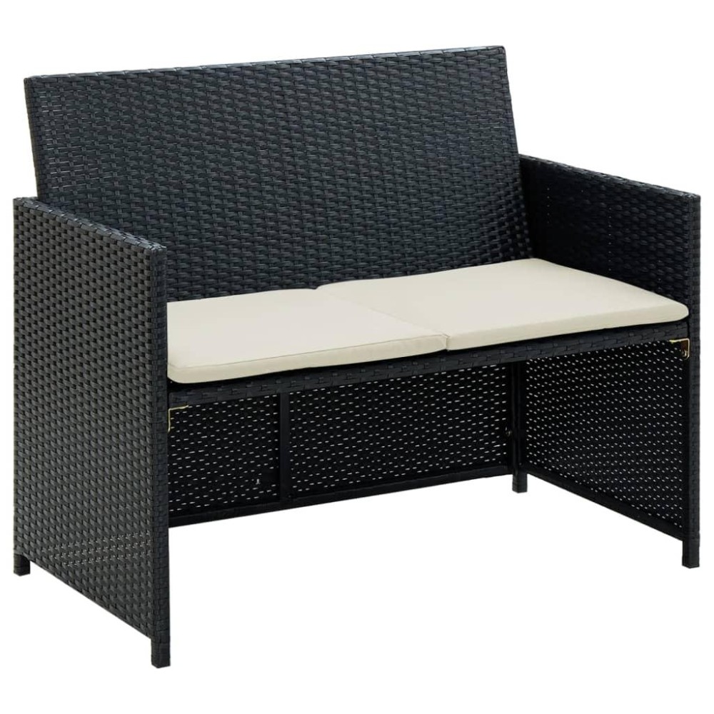 Vidaxl 2 Seater Patio Sofa With Cushions Black Poly Rattan