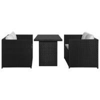 Vidaxl 3 Piece Patio Lounge Set With Cushions Poly Rattan Black