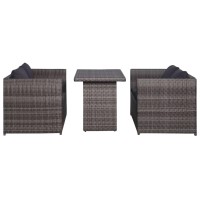 Vidaxl 3 Piece Bistro Set Poly With Cushions Rattan Gray