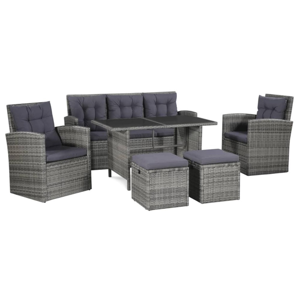 Vidaxl 6 Piece Patio Lounge Set With Cushions Poly Rattan Gray