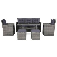 Vidaxl 6 Piece Patio Lounge Set With Cushions Poly Rattan Gray