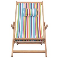 Vidaxl Folding Beach Chair Fabric And Wooden Frame Multicolor