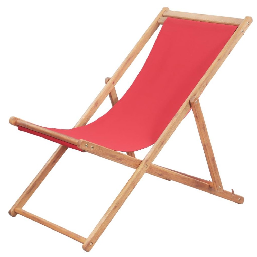 Vidaxl Folding Beach Chair Fabric And Wooden Frame Red