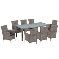 Vidaxl 9 Piece Patio Dining Set With Cushions Poly Rattan Gray