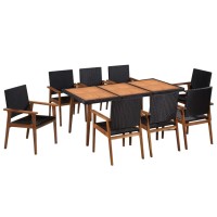 vidaXL 9 Piece Patio Dining Set Poly Rattan Black and Brown