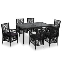 Vidaxl 7 Piece Patio Dining Set Poly Rattan Black