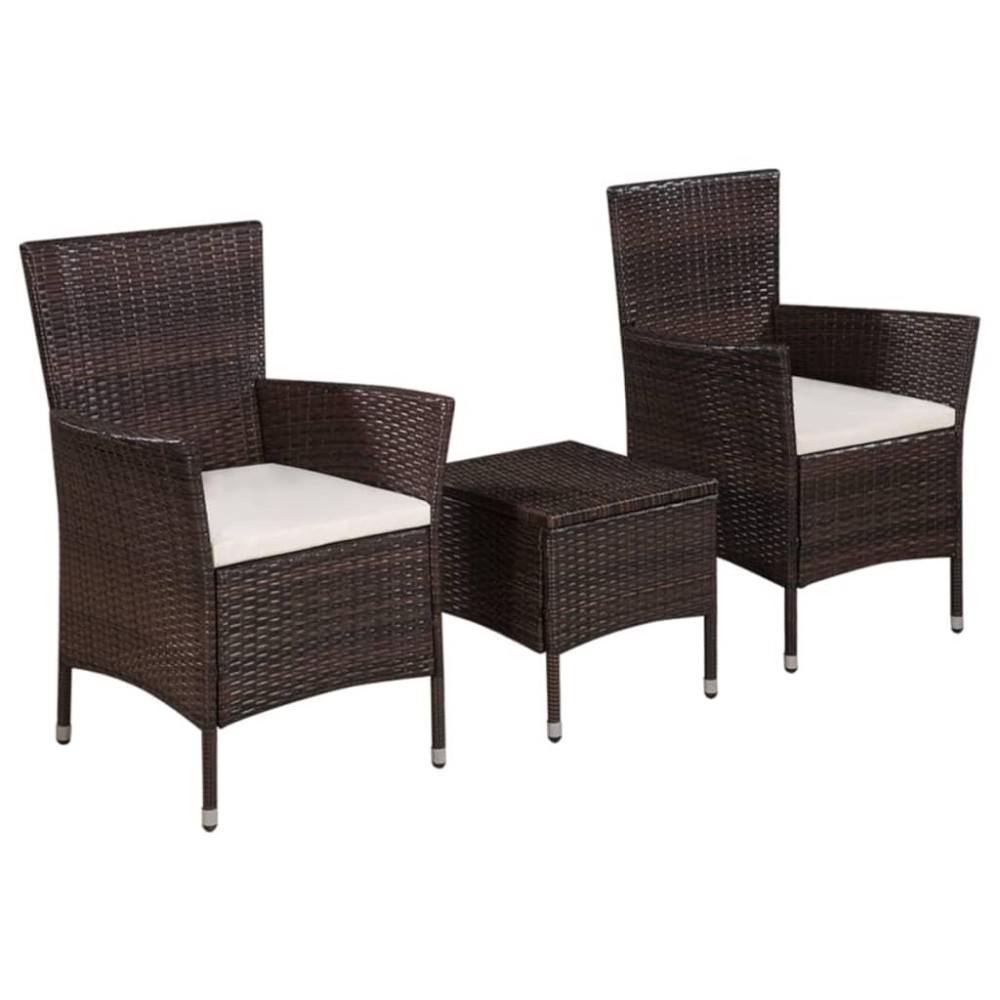 Vidaxl 3 Piece Bistro Set Poly Rattan Brown