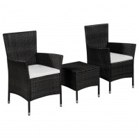 Vidaxl 3 Piece Bistro Set Poly Rattan Black