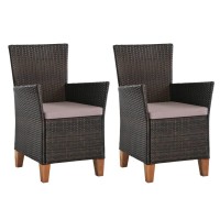 vidaXL Patio Chairs with Cushions 2 pcs Poly Rattan Brown