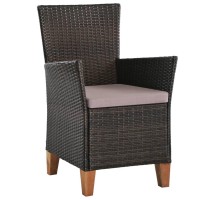 vidaXL Patio Chairs with Cushions 2 pcs Poly Rattan Brown