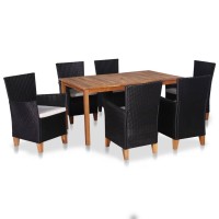 Vidaxl 7 Piece Patio Dining Set Poly Rattan Black And Brown