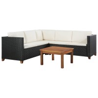 vidaXL 4 Piece Patio Lounge Set with Cushions Poly Rattan Black