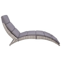 vidaXL Folding Sun Lounger with Cushion Poly Rattan Gray