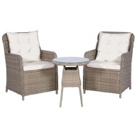 Vidaxl 3 Piece Bistro Set With Cushions And Pillows Poly Rattan Brown