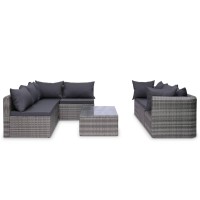 Vidaxl 8 Piece Patio Lounge Set With Cushions Poly Rattan Gray