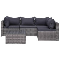 Vidaxl 5 Piece Patio Sofa Set With Cushions & Pillows Poly Rattan Gray