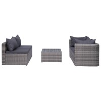 Vidaxl 5 Piece Patio Sofa Set With Cushions & Pillows Poly Rattan Gray