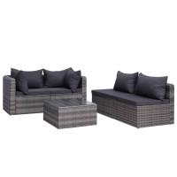 Vidaxl 5 Piece Patio Sofa Set With Cushions & Pillows Poly Rattan Gray