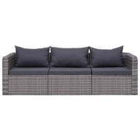 Vidaxl 3 Piece Patio Sofa Set With Cushions Gray Poly Rattan