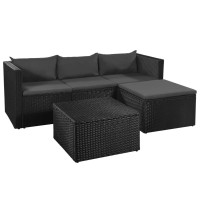 vidaXL 3 Piece Patio Lounge Set Poly Rattan Black and Gray