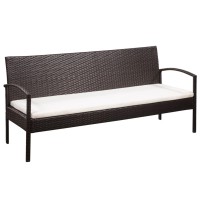 Vidaxl 3 Seater Patio Sofa With Cushions Brown Poly Rattan