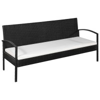 Vidaxl 3 Seater Patio Sofa With Cushions Black Poly Rattan