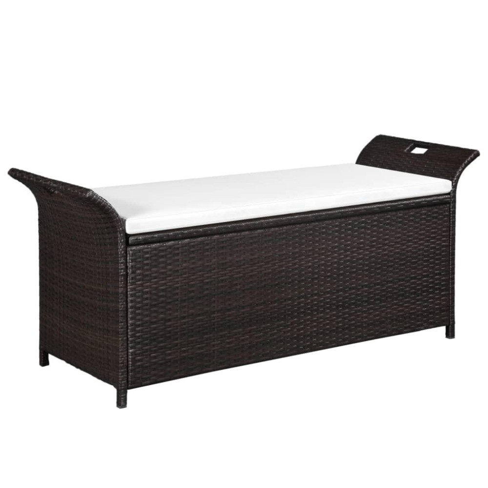 Vidaxl Storage Bench With Cushion 54.3 Poly Rattan Brown