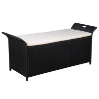 Vidaxl Storage Bench With Cushion 54.3 Poly Rattan Black